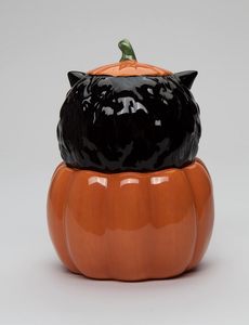 Pot de bonbons en céramique avec capacité personnalisable, accessoire de cuisine orange blanc Halloween citrouille hibou - Product Image 5