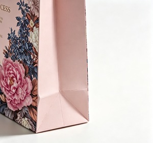 Vintage Printed Floral <b>Bags</b> with Navy Blue Rope Handles Metal Eyelet Thick Paper Hand <b>Bag</b> for Festival Birthday Wedding Gifts - Product Image 3