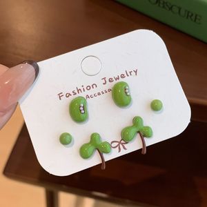 Ensemble de boucles d'oreilles pour filles, motif dessin animé <span class=keywords><strong>vert</strong></span>, collection automne-hiver, avec aiguille en argent, mignonnes et polyvalentes, pour étudiantes, style frais. - Product Image 6