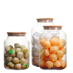 Lọ thủy tinh cấp thực phẩm có nắp bằng gỗ tròn đường kính lớn thực phẩm lọ thủy tinh nắp gỗ kín nắp tre - Product Image 3