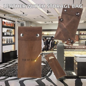 Leather <b>Watch</b> Storage <b>Case</b> Crazy Horse Design Snap Button Closure Portable High-End Luxury <b>Watch</b> for - Product Image 2