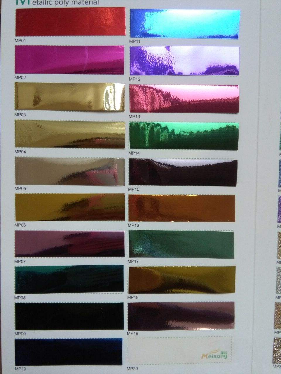 Tableau des couleurs métalliques