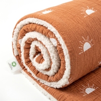 Couverture en mousseline de coton biologique personnalisée OEM, imprimée, douce et moelleuse, impression sérigraphique, 130x150cm, en mousseline et sherpa