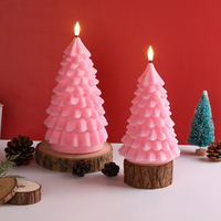 Matti's Fernbedienung 3D Echte Flamme Säulenkerze Rosa Baum Fernbedienung Timer Batteriebetrieben Weihnachtsbaum LED-Kerze Flammenlos