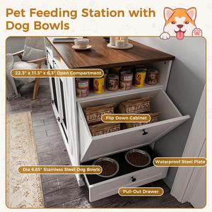 Luxuriöse Moderne Farmhaus-Holzhundehütte mit Schiebetür im Scheunenstil, Große Innenhundehütte mit Futterstation und Aufbewahrungsschubladen - Product Image 3