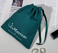 Sac en toile de coton vert avec cordon de serrage, personnalisé avec logo imprimé, pour bijoux, bagues, colliers, bracelets, réutilisable, pour le rangement et la protection contre la poussière
