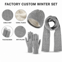 Ensemble bonnet, écharpe et gants en tricot torsadé personnalisé, 3 pièces, pour homme, hiver, chaud, doublure polaire épaisse, compatible écran tactile, vente en gros, OEM, faible MOQ