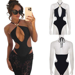 Monokini Negro Sexy con Cuello en V Profundo, Diseño Ajustado de Una Pieza con Logotipo Personalizado, Tejido de Punto, 95% Viscosa, 5% Elastano, Suave - Product Image 6