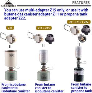 อะแดปเตอร์เติมแก๊สบิวเทนสำหรับแคมป์ปิ้งกลางแจ้ง CAMPINGMOON แบบมัลติ-อะแดปเตอร์ สำหรับถังแก๊สบิวเทนและโพรเพน รุ่น Z15+Z11+Z22 - Product Image 4