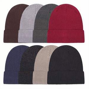 Adult Unisex Autumn <b>Winter</b> Thickened Warm Fashion Cold Solid Color Knitted <b>Hat</b> Beanies for <b>Men</b> - Product Image 2