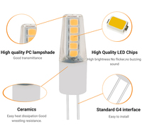 Bombilla LED G4 Tipo Maíz, AC/DC 12V 2W, Sin Parpadeo, Mini, Alto Brillo, Ahorro de Energía, Lámpara de Doble Pin para Lámparas de Araña y de Pared