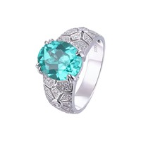 Cincin Paraiba Perak S925 Berlapis Rhodium dengan Batu Permata Neon Biru Oval 6ct Buatan Laboratorium Gaya Art Deco untuk Pesta Pernikahan