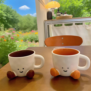 Carino creativo per la faccina sorridente tazza di ceramica con i piedi per l'ufficio o la casa tazza di caffè di alto valore con Design curativo - Product Image 6
