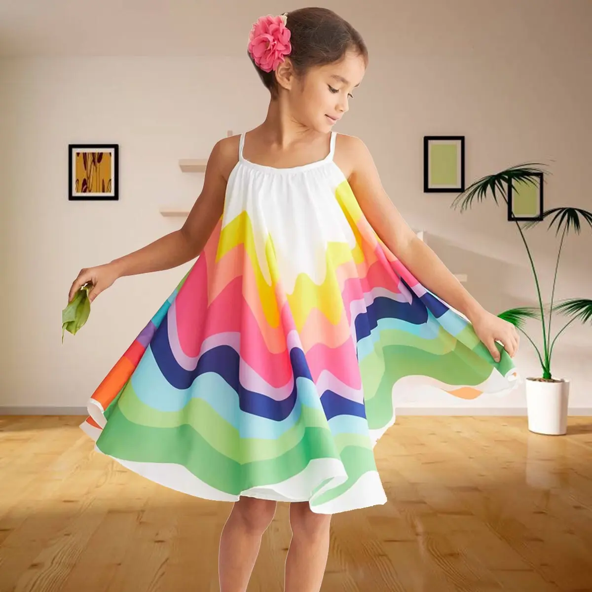 Girls summer Sleeveless colorful Bohemia style chiffon dress Children's Clothes Girls beach Dress