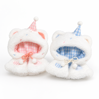 Cape de poupée personnalisée de 10 cm, tenue en peluche avec oreilles de chat mignonnes, vêtements de poupée miniatures rose et bleu, OEM ODM