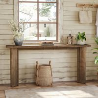 Table console de style ferme moderne 70,9 pouces, table d'entrée et de canapé longue avec pieds sculpturaux pour la décoration du hall, bois massif, brun rustique