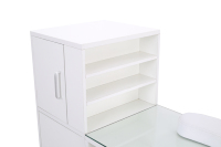 Table de manucure pliante de luxe japonaise blanche avec rangement, pieds en métal, finition brillante or blanc, tiroirs