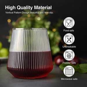 ワイングラス12オンス縦型デザイン使い捨てヴィンテージエレガントシャンパンウィスキーグラスプラスチックステムレスリブワイングラス - Product Image 3