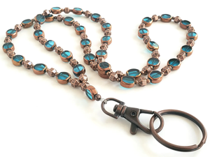 Custom Lanyard Phone <b>Chain</b> Gorgeous Handmade Blue Eyeglass <b>Chain</b> OR Badge Holder Handmade Beaded Lanyard for Work ID or <b>Keys</b> - Product Image 6