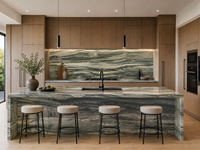 Dalles de quartzite vert brumeux pour îlots de cuisine, comptoirs, murs de douche, tables consoles, dessus de meubles de salle de bain, carreaux de sol
