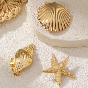 BSCI usine personnalisé conque étoile de mer coquille pinces à <span class=keywords><strong>cheveux</strong></span> été plaqué <span class=keywords><strong>or</strong></span> métal frange pinces pour les filles - Product Image 1