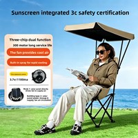 Chaise pliante à 2 ventilateurs à énergie solaire, chaise de camping, de pêche ou de plage portable avec cadre en acier et tissu Oxford pour l'extérieur