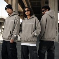 Sweat à capuche gris personnalisé avec broderie de logo, pour hommes et femmes, coupe oversize, en molleton de coton épais, style streetwear, OEM, marque privée, manches