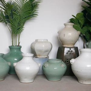 Vaso fioriera interno in ceramica bianca e verde giapponese produttori di oggetti d'antiquariato wabi sabi vaso - Product Image 1