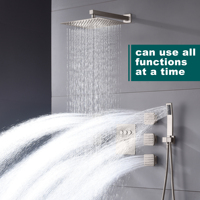 Robinetterie de salle de bain thermostatique en laiton à double poignée encastrée, ensemble de douche pluie mural avec douchette latérale pressurisée intégrée