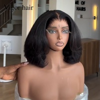 Perruques Courtes Bob Superposées de Luxe en Cheveux Humains Vierges Ondulés Naturels de Donneur, Densité 300%, avec Dentelle HD 5x5, 12 Pouces, Vente en Gros