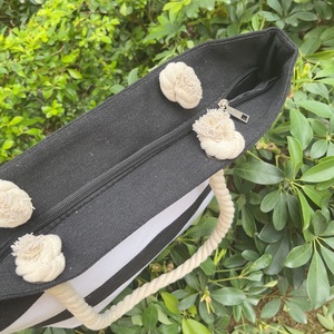 Mùa Hè Bán Buôn Giá Rẻ Khuyến Mại <span class=keywords><strong>Tote</strong></span> Túi Dây Xử Lý Màu Đen Trắng Sọc Vải Túi Bãi Biển Cho Phụ Nữ - Product Image 3