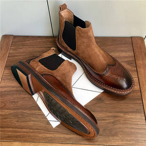 Nuevo modelo de botas Chelsea grabadas Brookes - botas cortas de cuero genuino para hombre con parte superior de gamuza sintética y zapatos de cuero de caña alta - Product Image 1