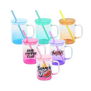 Mỹ Kho 15Oz Trống Thăng Hoa Rõ Ràng Trong Suốt Thạch Màu Thủy Tinh Màu Camper Cốc Cà Phê Với Màu Nắp Và Nắp - Product Image 1