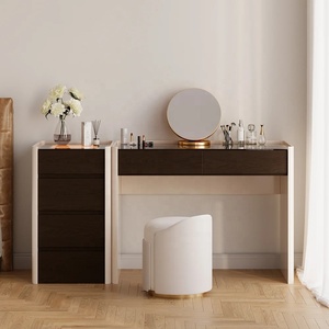 <strong>Contemporary</strong> <strong>Dressing</strong> <strong>Table</strong> Durable MDF Board Makeup Vanity with Integrated Chest Tempered Glass Top Vanity <strong>Table</strong> for Bedroom - Product Image 1