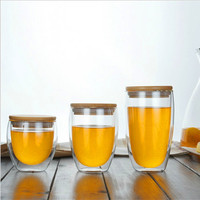 Stocké 450Ml En Gros Stocké Double Paroi Verre Tasses À Café Tasse En Verre Avec Couvercle En Bambou Et Paille Café Thé Service