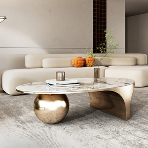 Ánh Sáng Hiện Đại Sang Trọng Bàn Cà Phê Hình Bầu Dục Sáng Tạo Vàng Bàn Trà Phòng Khách Slate Ý Đơn Giản 1 Mảnh Bàn Ăn Bộ - Product Image 5