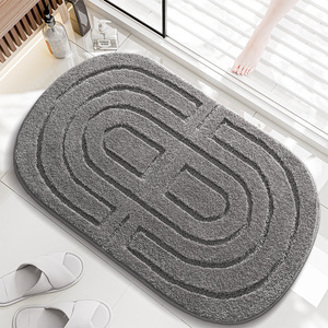Alfombra de baño ovalada geométrica moderna, fibra de poliéster roja oscura, absorbente, antideslizante, para baño, entrada, dormitorio, estudio - Product Image 4