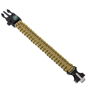 DFB729 Pulsera de cuerda trenzada 5 en 1 para rescate y supervivencia al aire libre para hombres, con silbato, brújula, iniciador de fuego, afilador, cuchillo, hebilla y encendedor. - Product Image 2