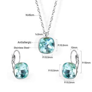 Ensemble de bijoux pour femmes, collier et boucles d'oreilles en acier inoxydable plaqué or, avec un magnifique cristal vert menthe - Product Image 5