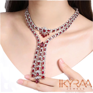 Collier de fiançailles de luxe plaqué or avec rubis taille poire pour femme - Product Image 1