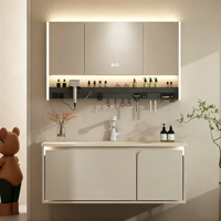 Meuble-lavabo de salle de bain en pierre thermoformée intégrée style crème, vasque murale pour salle de bain
