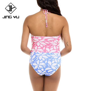 Maillot de bain une pièce à imprimé plage, à cordon de serrage, à col halter, à volants, personnalisé, en nylon durable, très vendu - Product Image 4