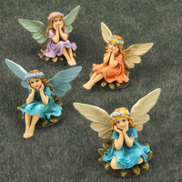 Ensemble de 4 pièces de fées miniatures de jardin en résine Mini figurine adorable Kit d'accessoires féeriques personnalisés pour la décoration extérieure de la cour