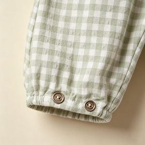 Romper a Cuadros Verde para Bebés Niñas, Sin Mangas, de Algodón, con Detalle de Lazo, Body de Verano para Bebés y Niñas Pequeñas, Cuello Cuadrado, Cierre de Botones - Product Image 4