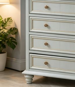 Commode traditionnelle blanche à 6 tiroirs avec poignées dorées pour le rangement de la chambre - Product Image 5