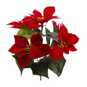 Flores Navideñas Artificiales de Poinsettia Rojas de Plástico para Decoración Interior y Exterior al por Mayor QH-55006 - Product Image 4