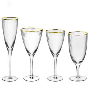 モダンシンプルゴールドリム付きストライプ柄赤と白ワイングラスクリエイティブゴブレットパーティーグラスカップ - Product Image 2