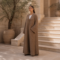 Abaya tricotée d'hiver Mexizo, cardigan ouvert sur le devant pour femmes musulmanes avec cordon de serrage, 100 % polyester, vêtement islamique modeste de Dubaï