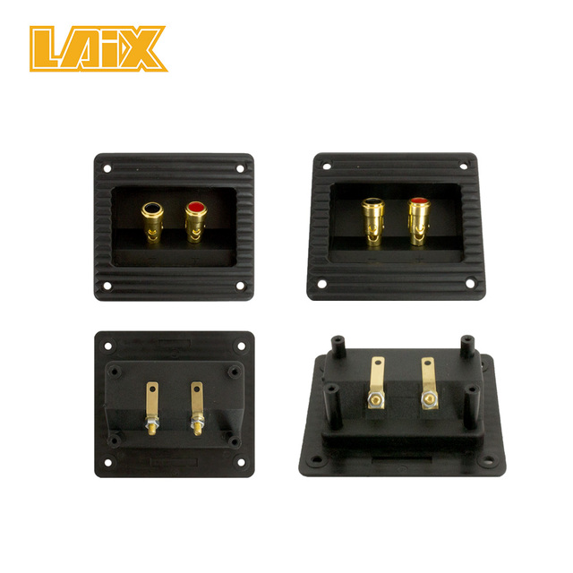 Black 2-Way Corrugated Rectangle Power Speaker Terminal Plates Cups and Connectors-Essential Speaker Accessories
