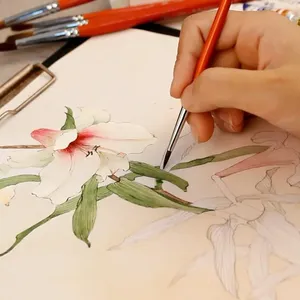 Pinceaux en poils de raton laveur pour aquarelle, 6 pièces, pointes rondes, pinceaux à gouache, ensemble de couleurs, peinture artistique, débutant adulte, étudiant, peinture à la main - Product Image 4